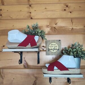 Lucky Brand Gayte Red Gingham Slide Platform Sandal Braided Rafia Crisscross 7.5